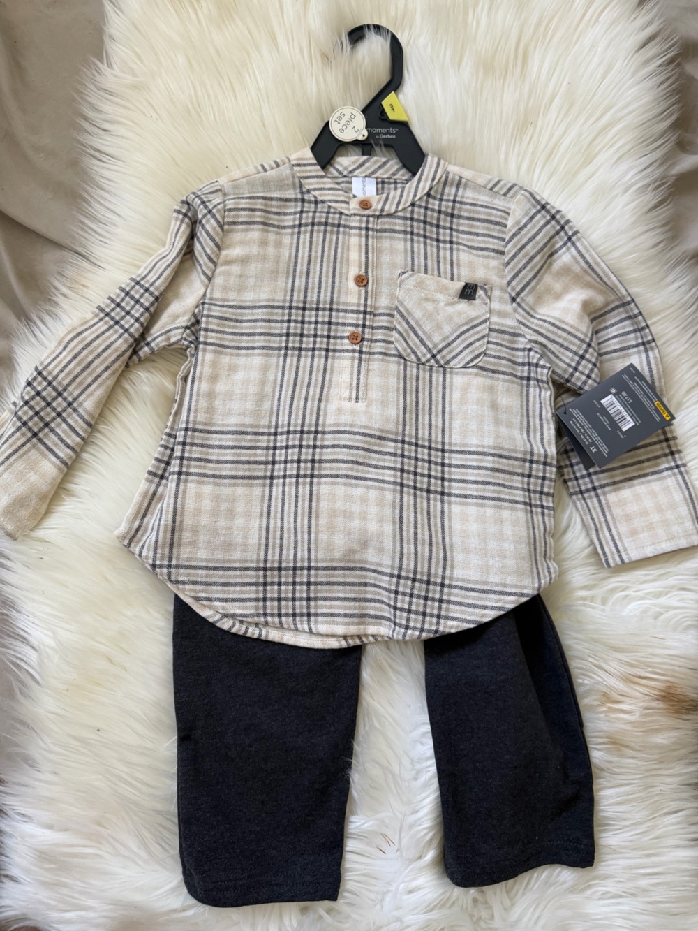 Gerber Beige and Cream Plaid Button-Front Kids Shirt